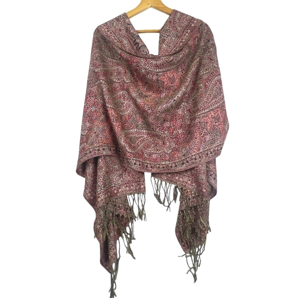 Bohemian‎ Scarf Shawl Wrap 78" X 28" Burgundy Metallic Paisley Gypsy Classic